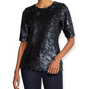NWT Ann Taylor Sequin Dark Blue/Navy Short Sleeve Top